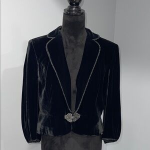 Vintage Ann Taylor LOFT Black Velour Silk Blend Jacket size 14 with metal clasp
